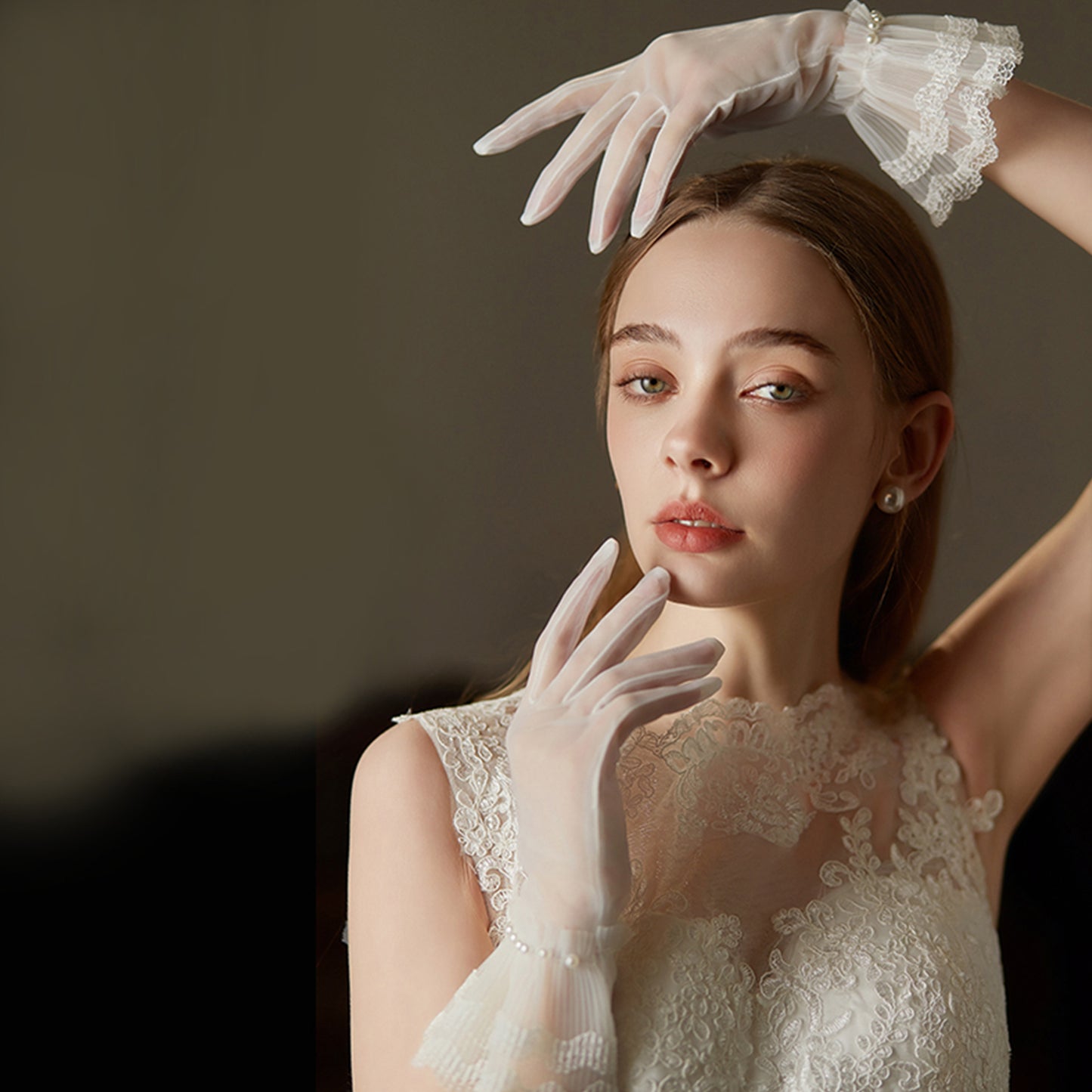 Tulle Frill Pearl Cuff Wrist Gloves - Quaworth