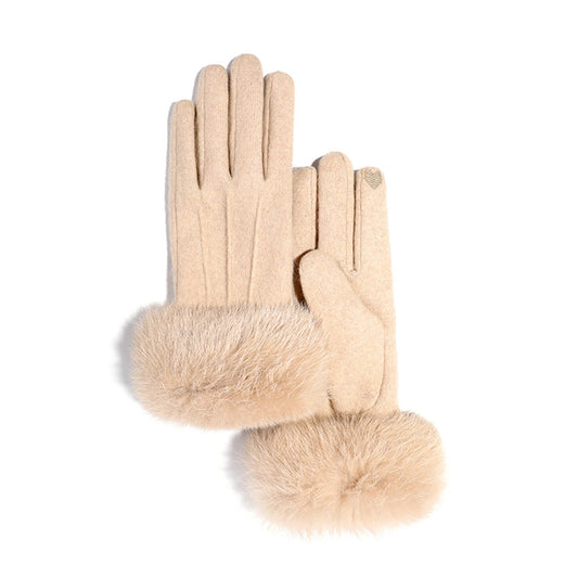 Cashmere Seam Detail Thermal Fleece Lining Fluffy Cuff Touch Screen Wrist Gloves - Quaworth