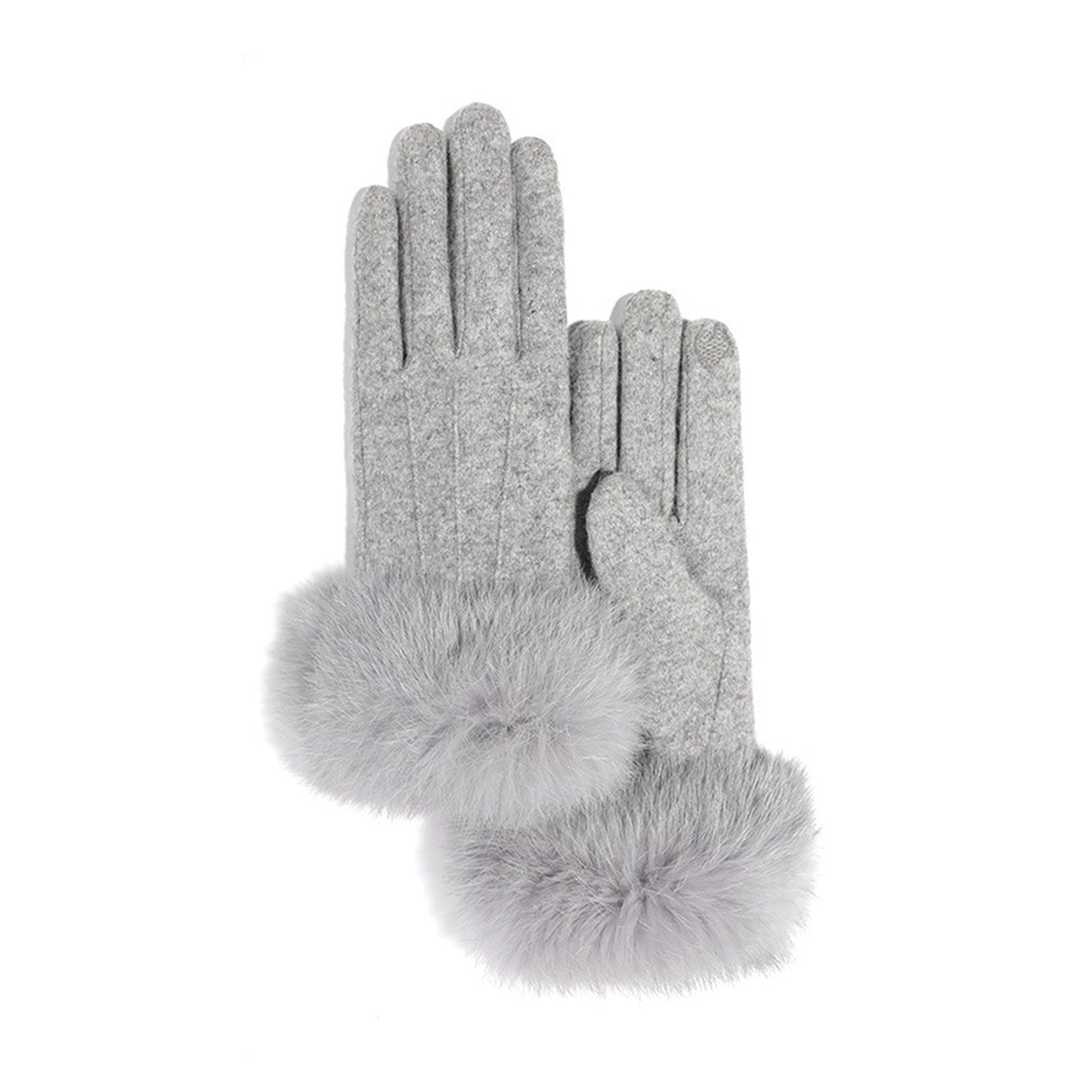 Cashmere Seam Detail Thermal Fleece Lining Fluffy Cuff Touch Screen Wrist Gloves - Quaworth