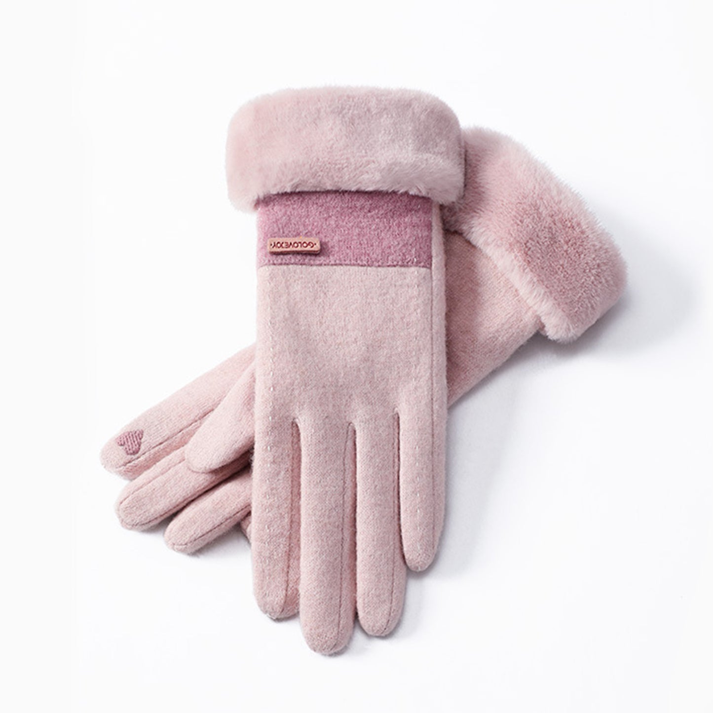 Wool Thermal Fleece Fluffy Cuff Touch Screen Wrist Gloves