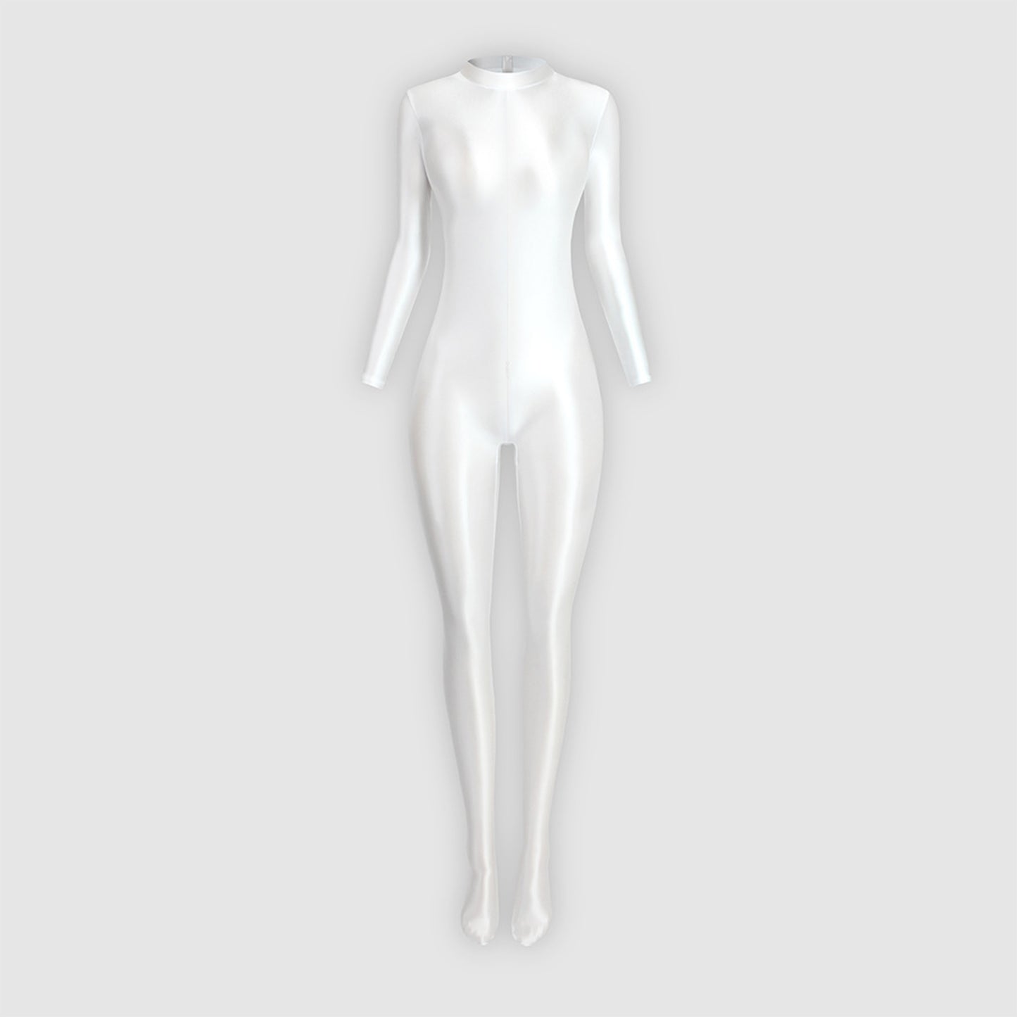 Glossy Full Body Spandex High Neck Zipper Bodysuit - Long Sleeve, Smooth Shapewear