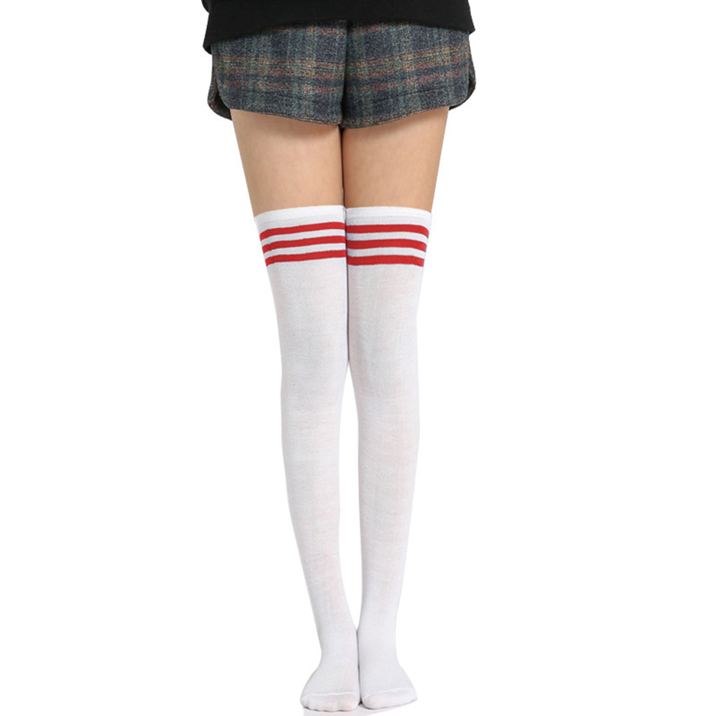 Three Bar Thigh High Socks - Quaworth