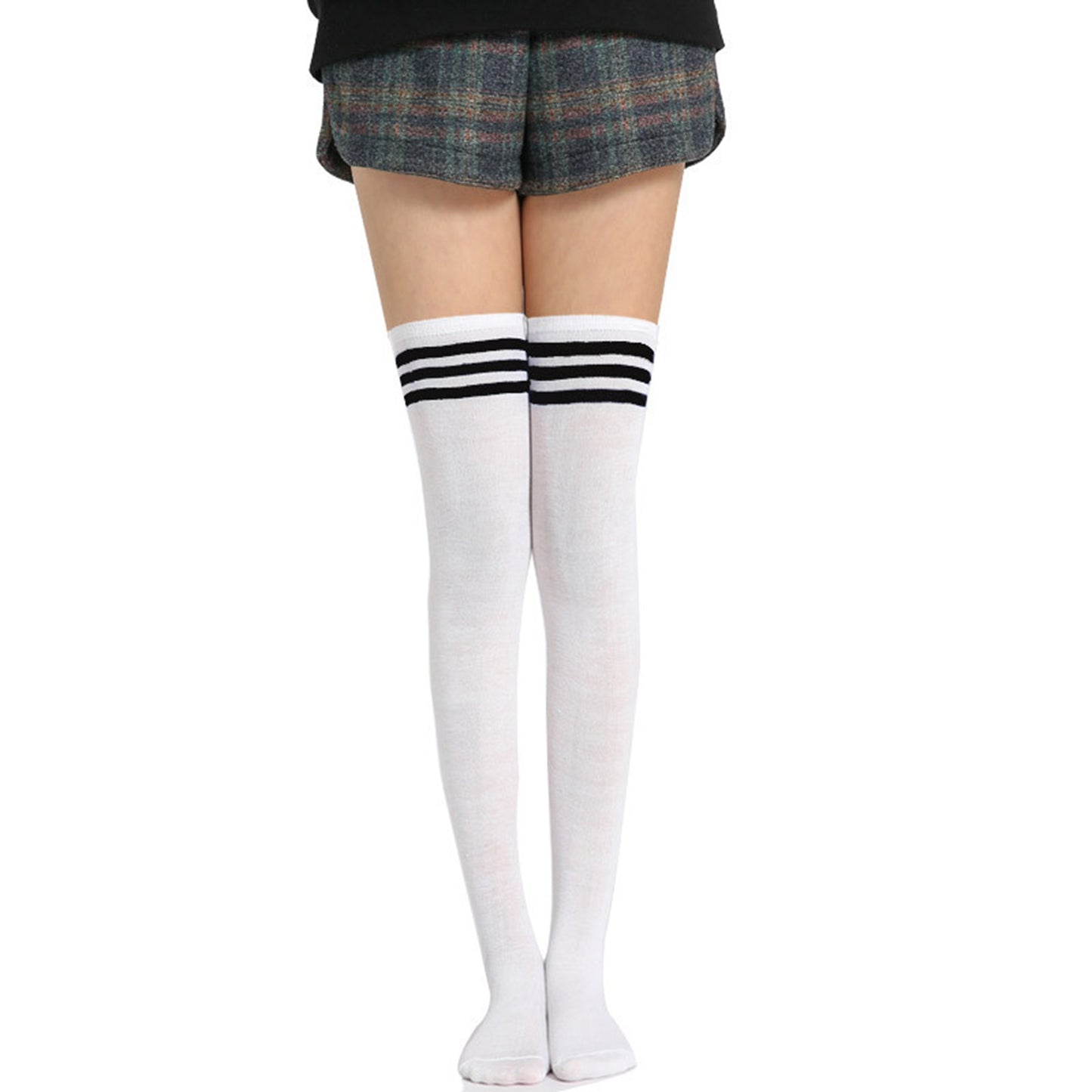 Three Bar Thigh High Socks - Quaworth