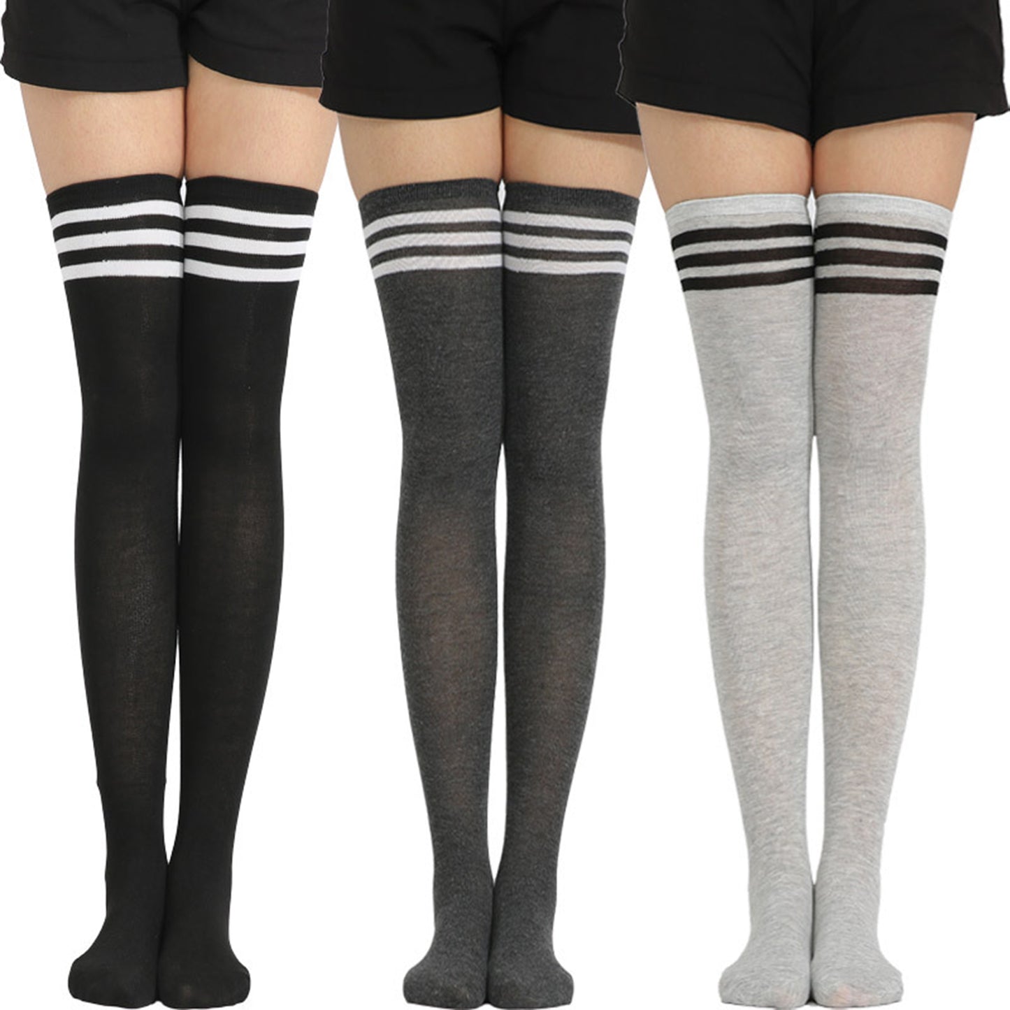 Three Bar Thigh High Socks - Quaworth