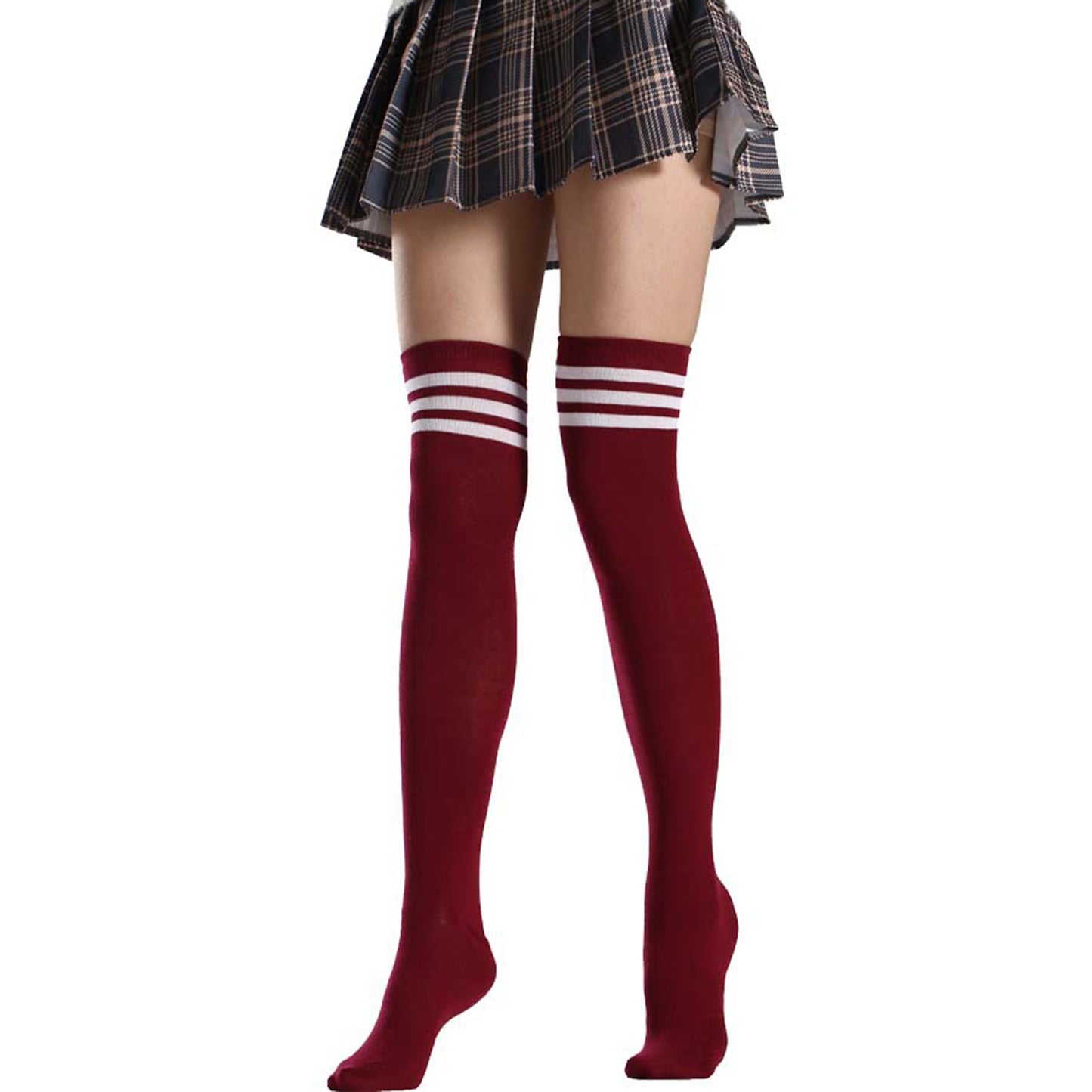 Three Bar Thigh High Socks - Quaworth