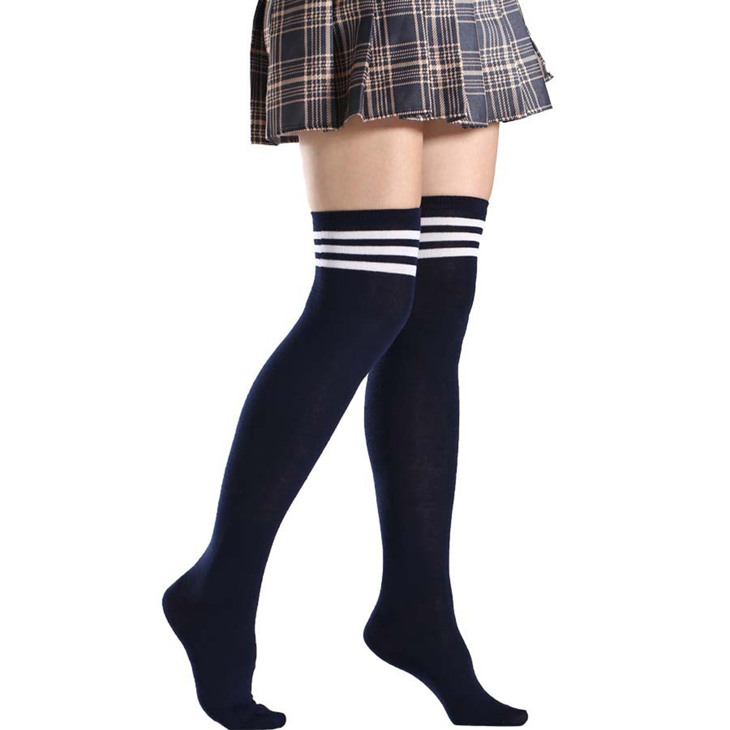 Three Bar Thigh High Socks - Quaworth