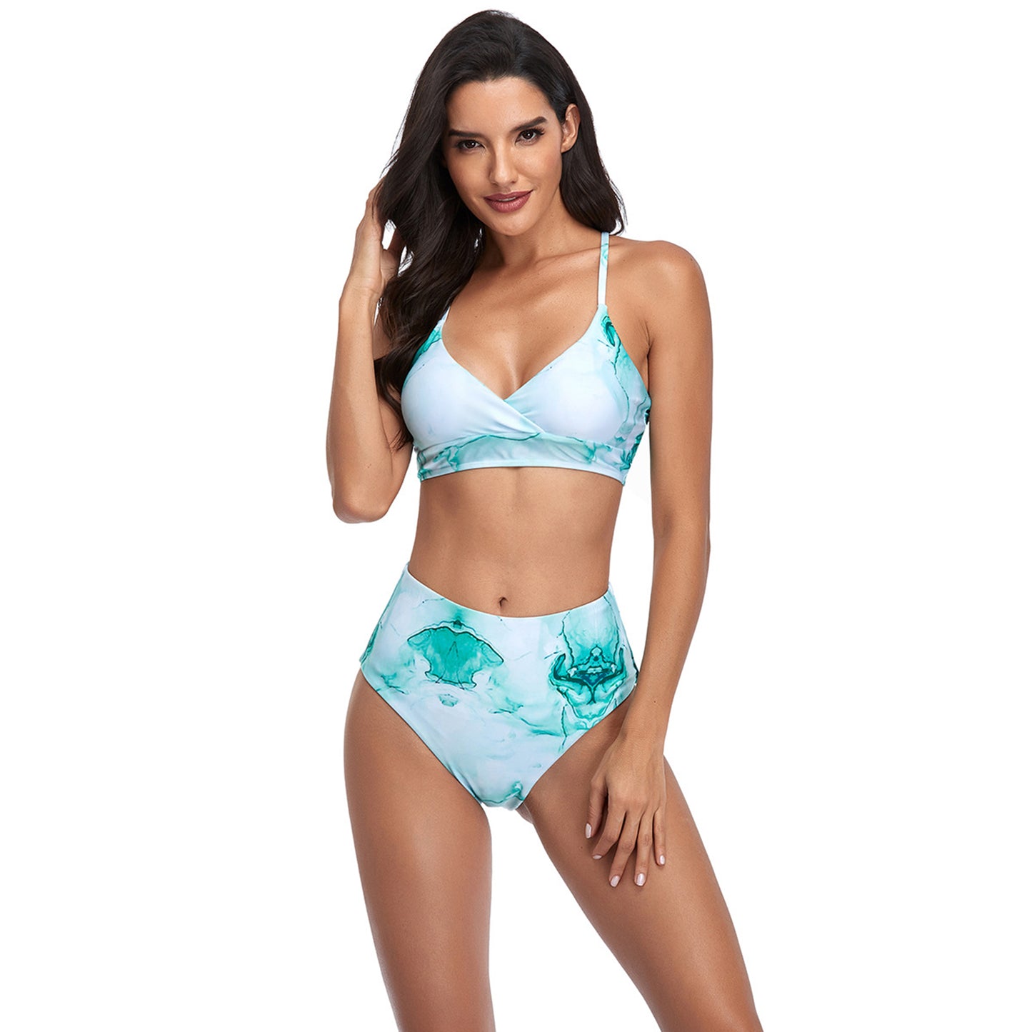 Tie Dye High Rise Two Piece Padded Bikini Swimsuit Set - Quaworth