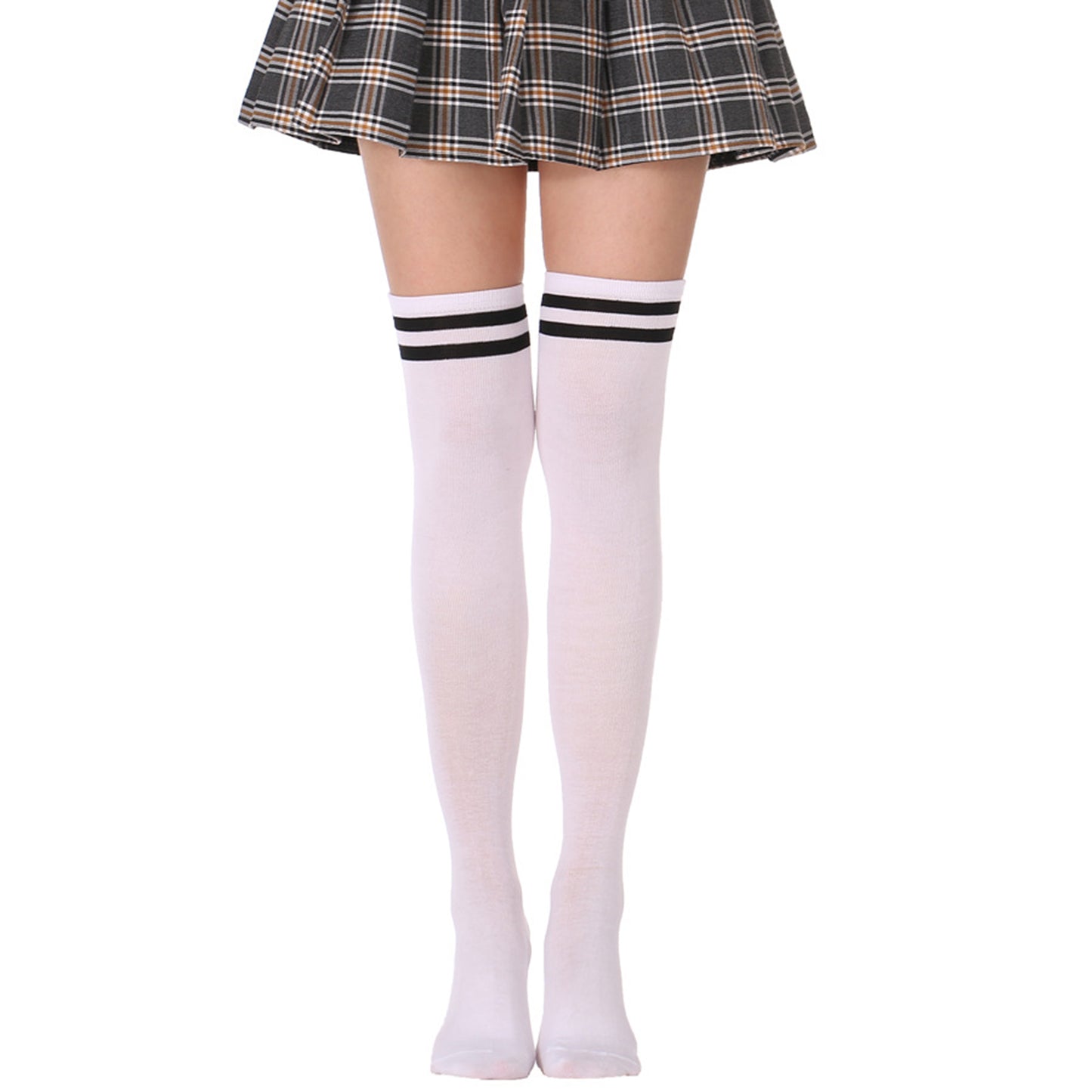 Three Bar Thigh High Socks - Quaworth