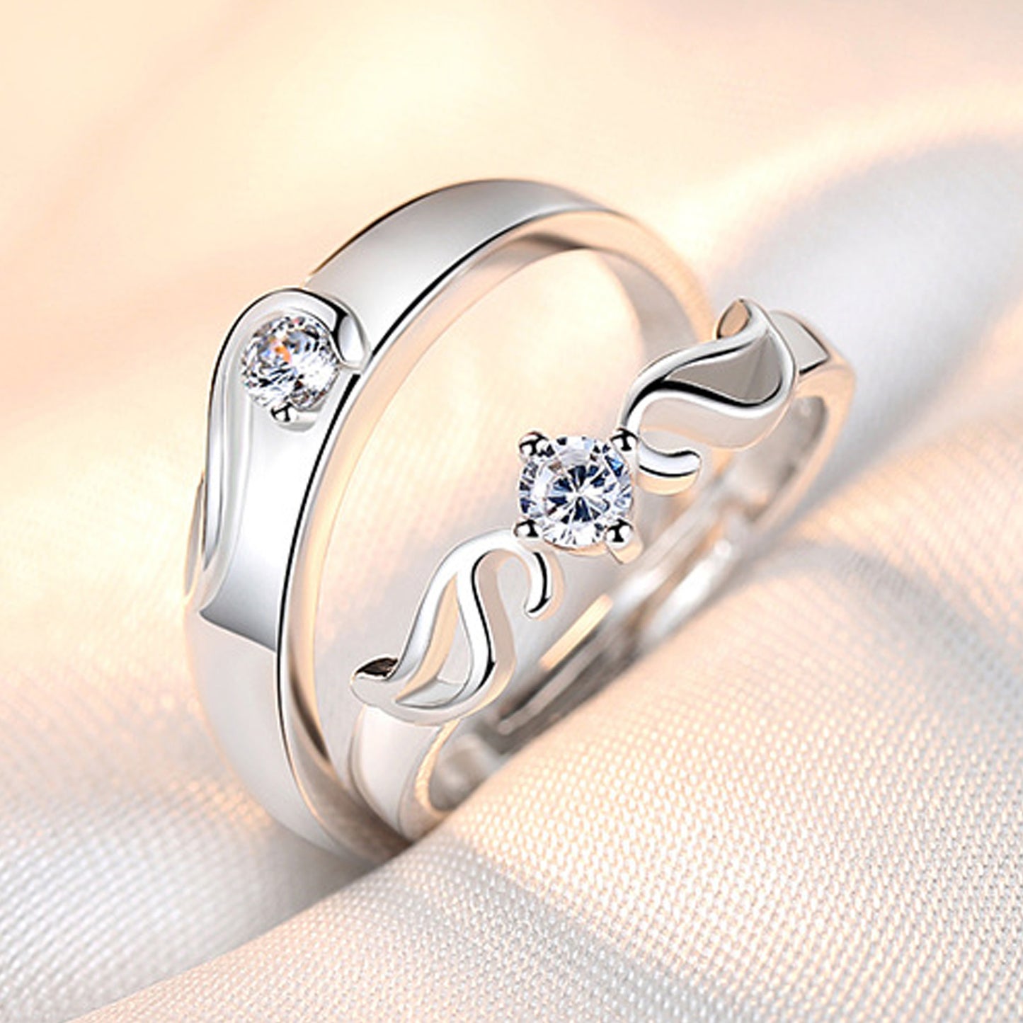 White Rhodium Plated Zircon Adjustable Ring - Quaworth