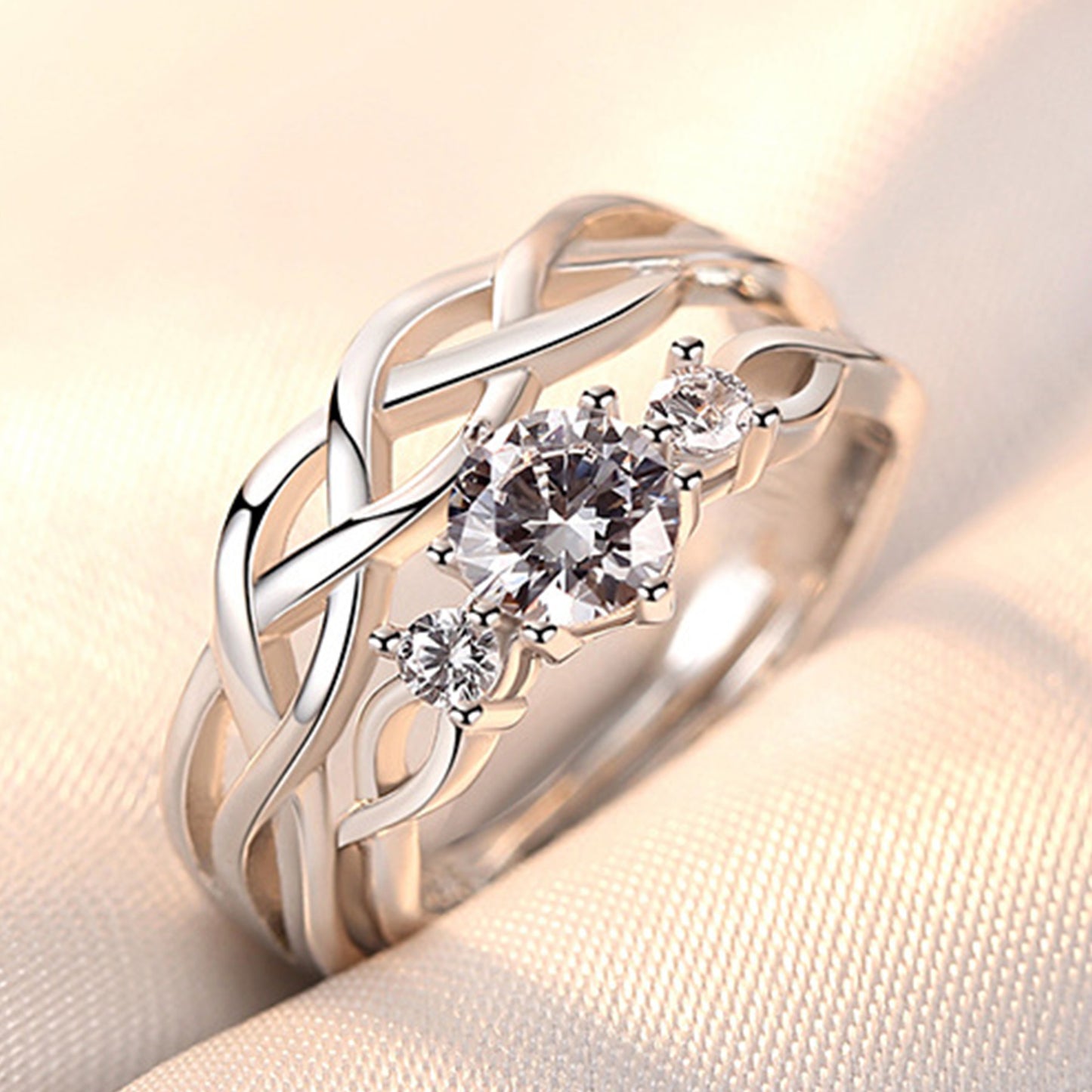 White Rhodium Plated Zircon Adjustable Ring - Quaworth