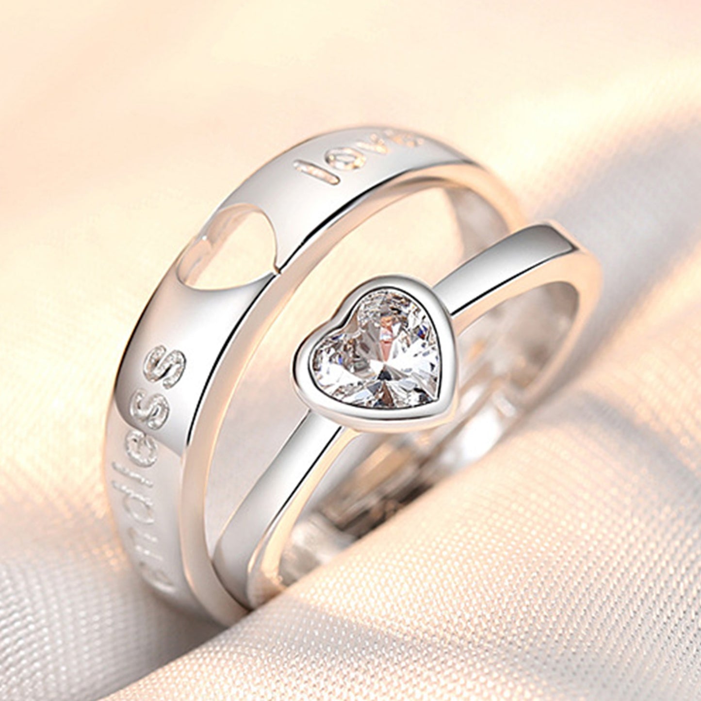 White Rhodium Plated Zircon Adjustable Ring - Quaworth