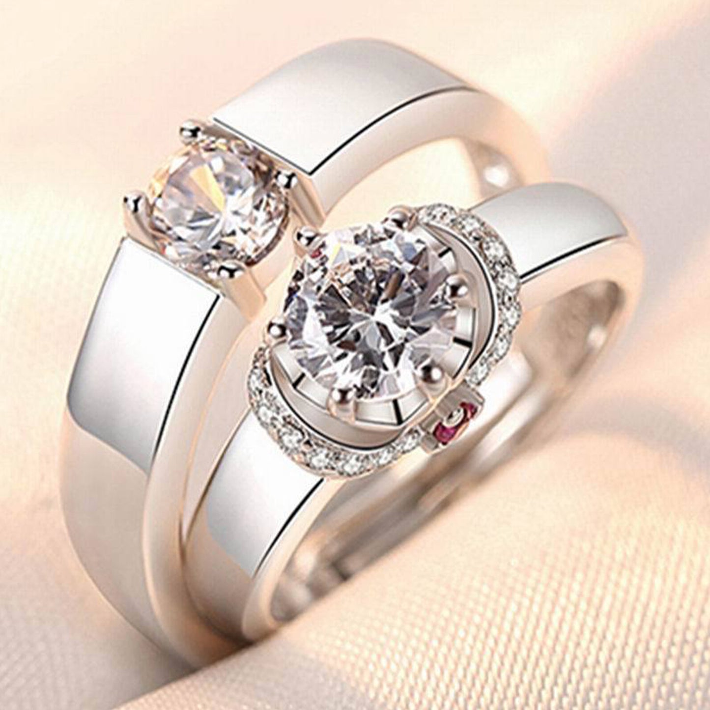 White Rhodium Plated Zircon Adjustable Ring - Quaworth