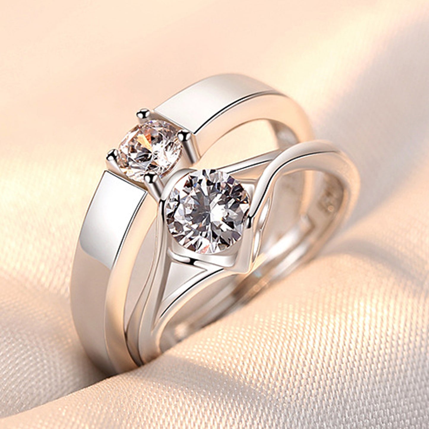 White Rhodium Plated Zircon Adjustable Ring - Quaworth