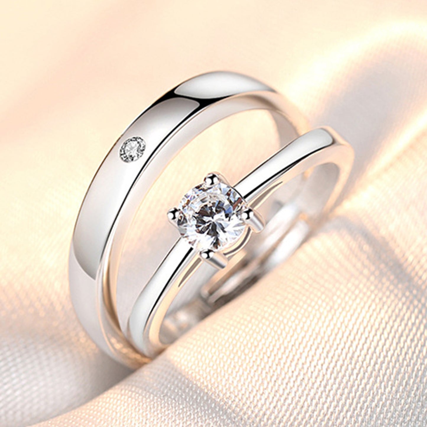 White Rhodium Plated Zircon Adjustable Ring - Quaworth
