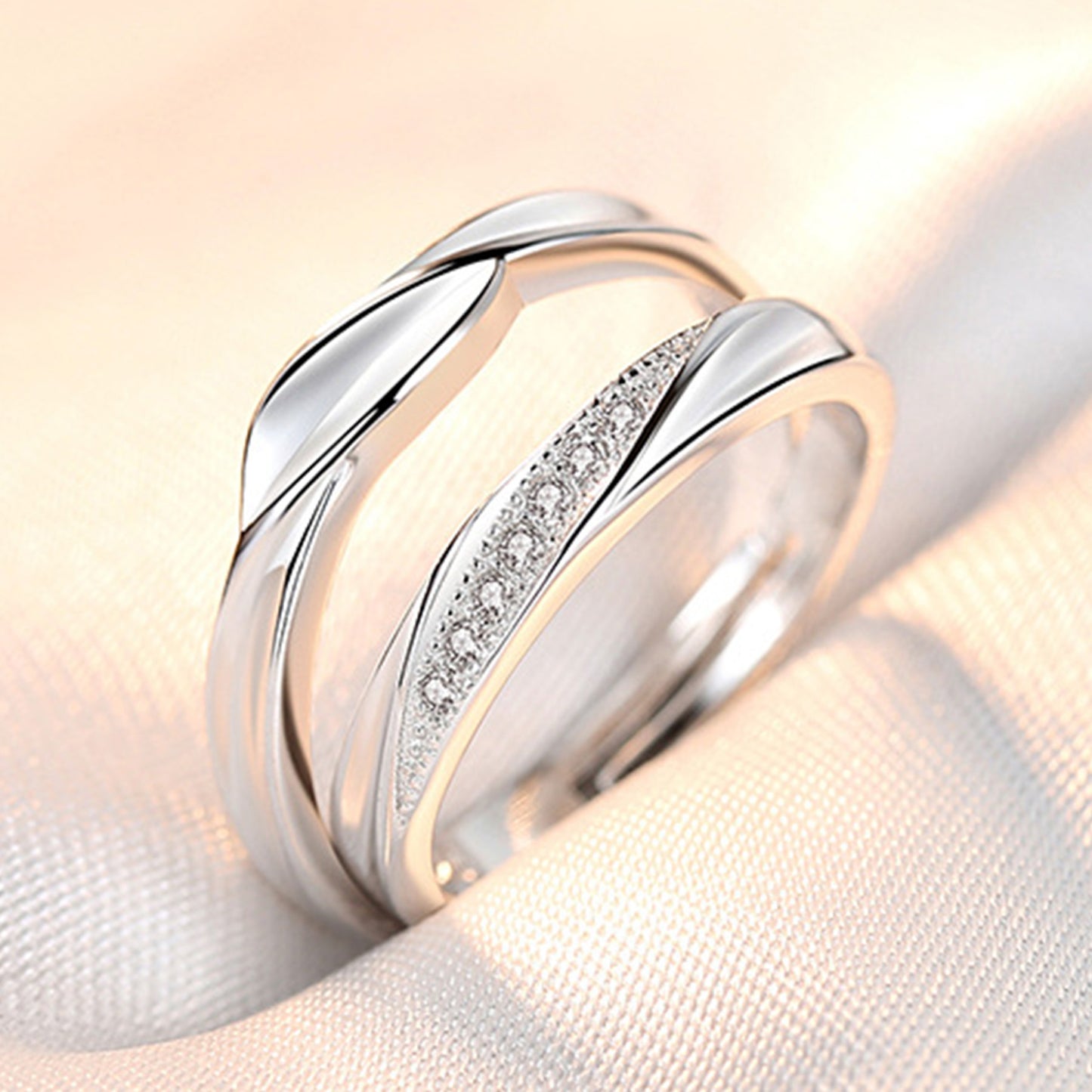 White Rhodium Plated Zircon Adjustable Ring - Quaworth