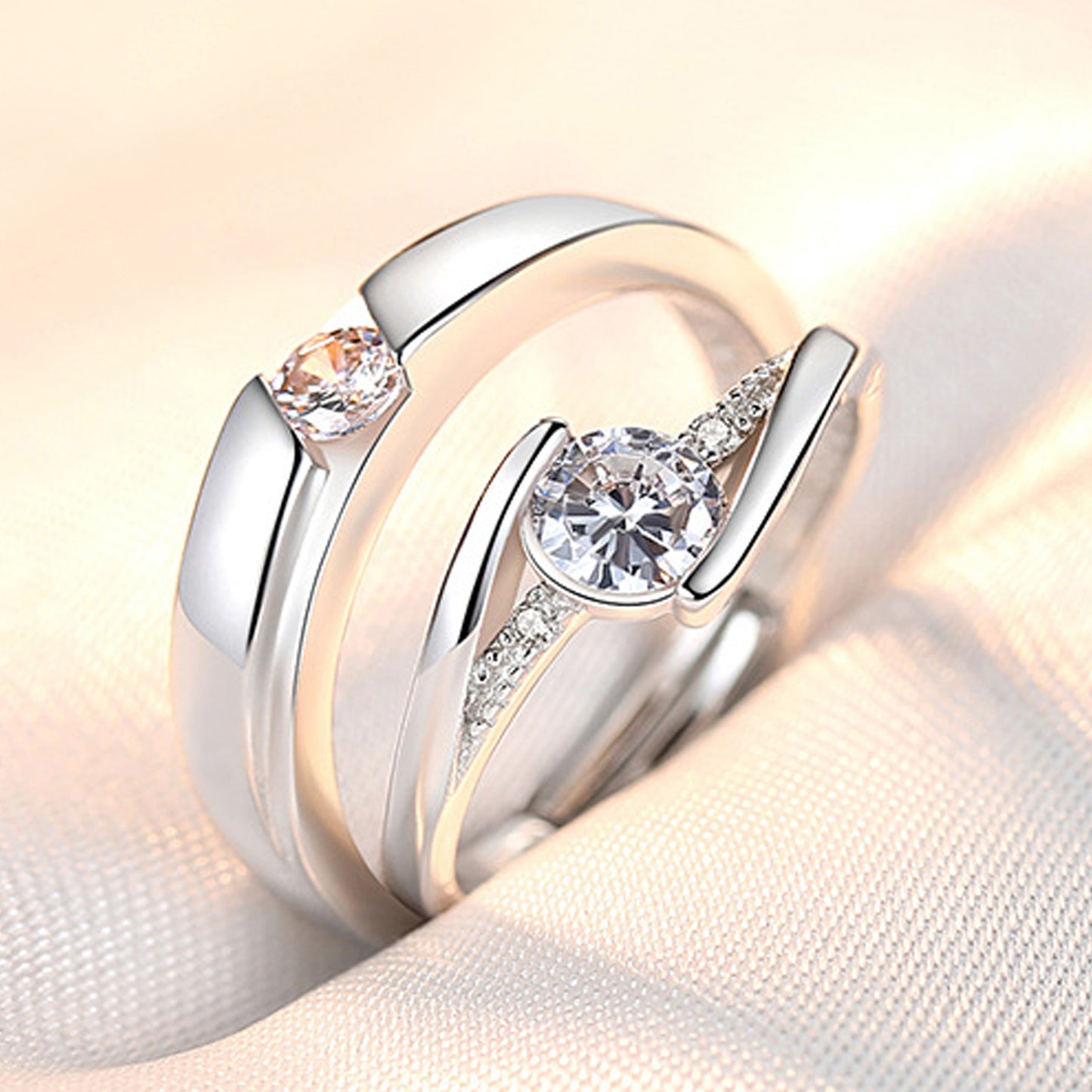 White Rhodium Plated Zircon Adjustable Ring - Quaworth