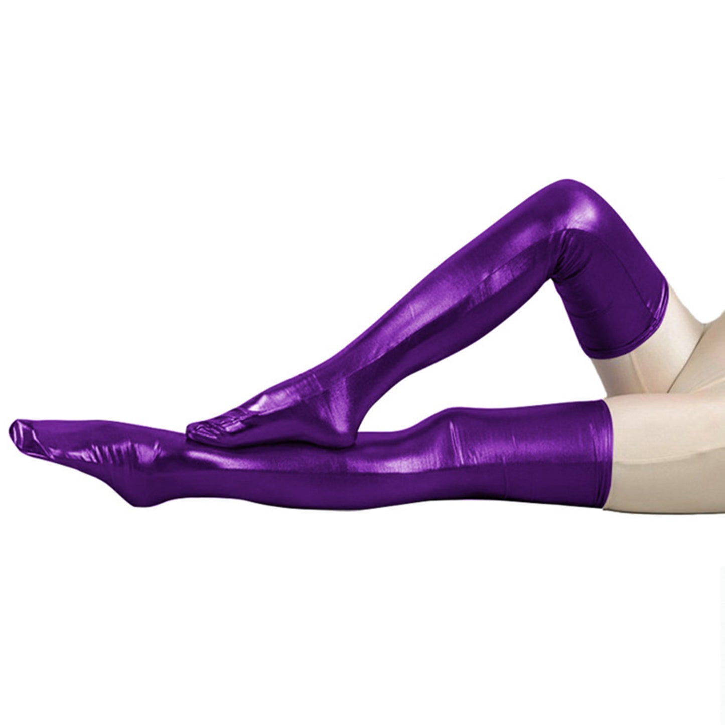 Solid Color Glossy Wet Look Thigh High Stockings - Quaworth