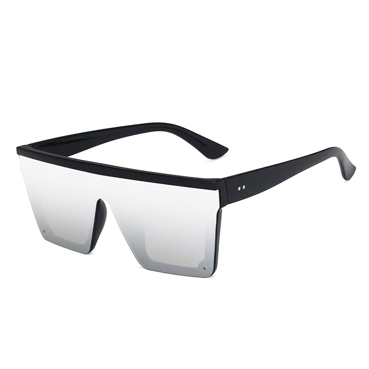 Large Square Flat Top Frame One Piece Shield Mirror Lens Sunglasses - Quaworth