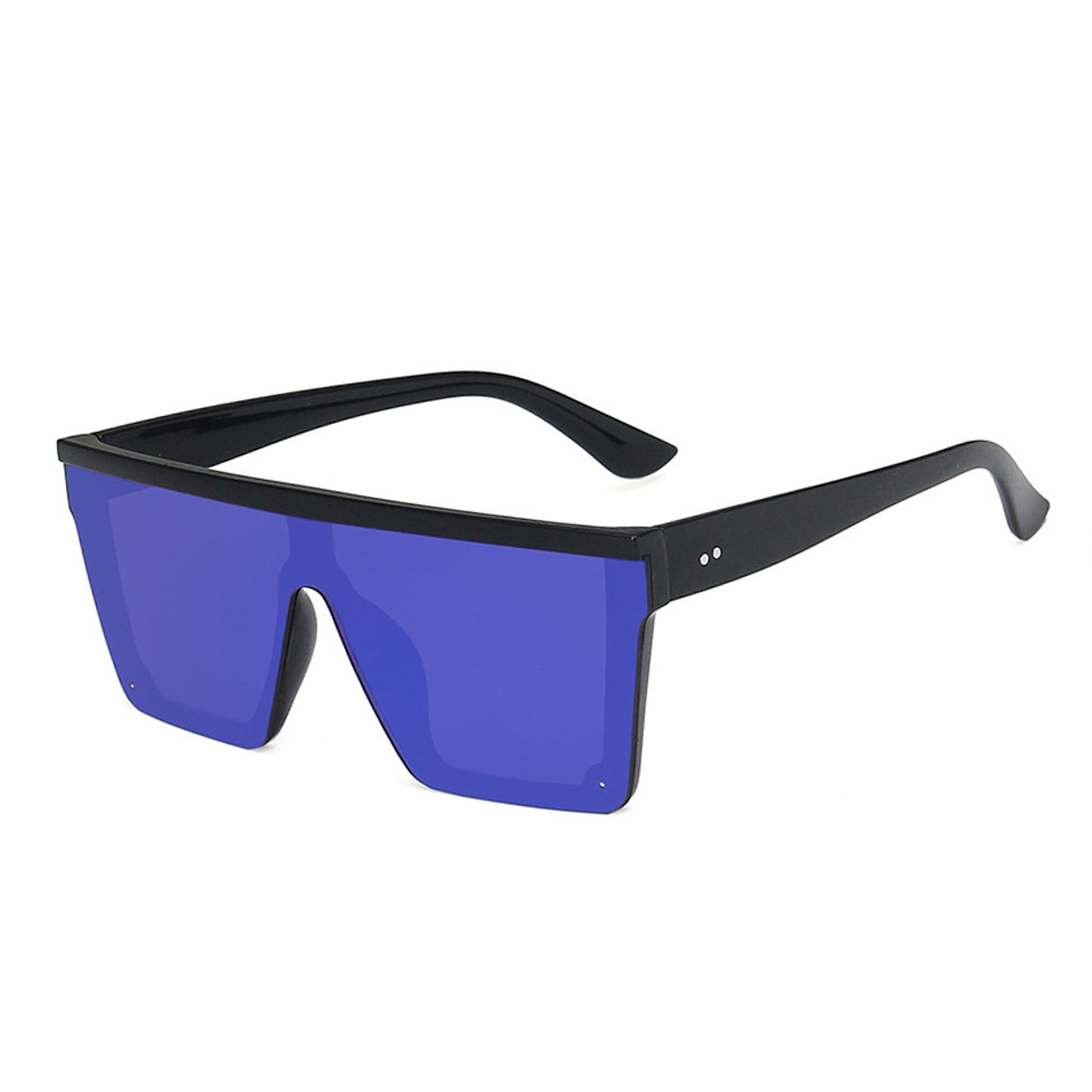 Large Square Flat Top Frame One Piece Shield Mirror Lens Sunglasses - Quaworth