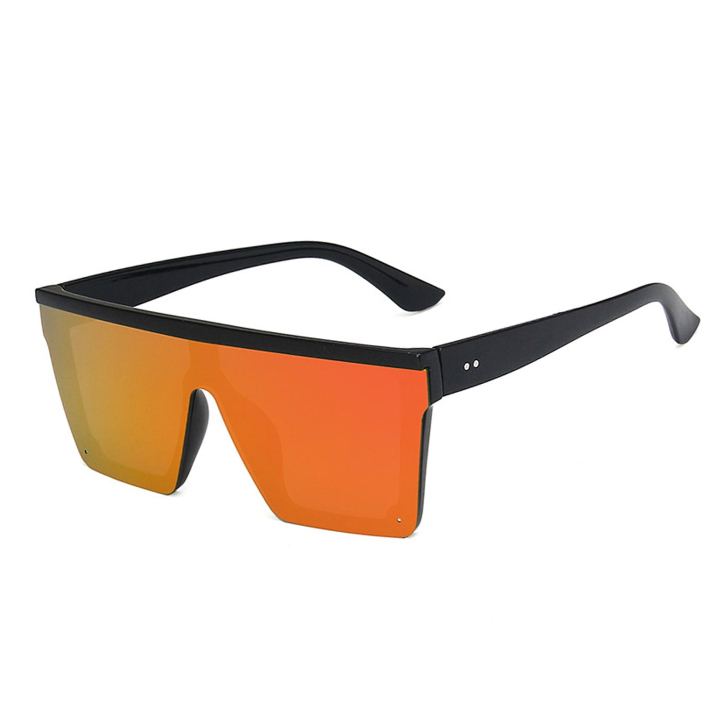 Large Square Flat Top Frame One Piece Shield Mirror Lens Sunglasses - Quaworth