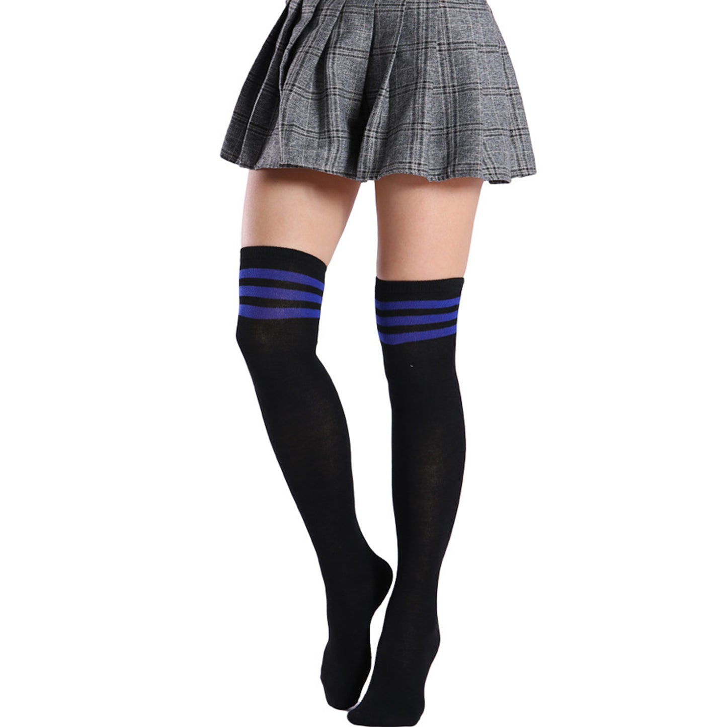 Three Bar Thigh High Socks - Quaworth