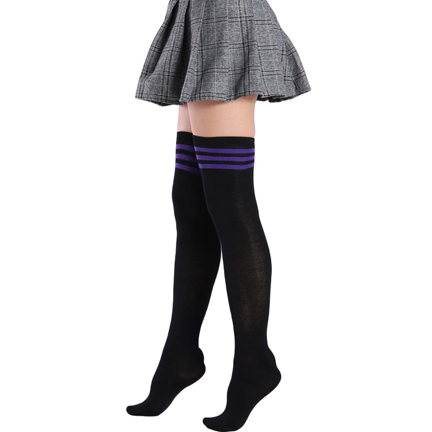 Three Bar Thigh High Socks - Quaworth
