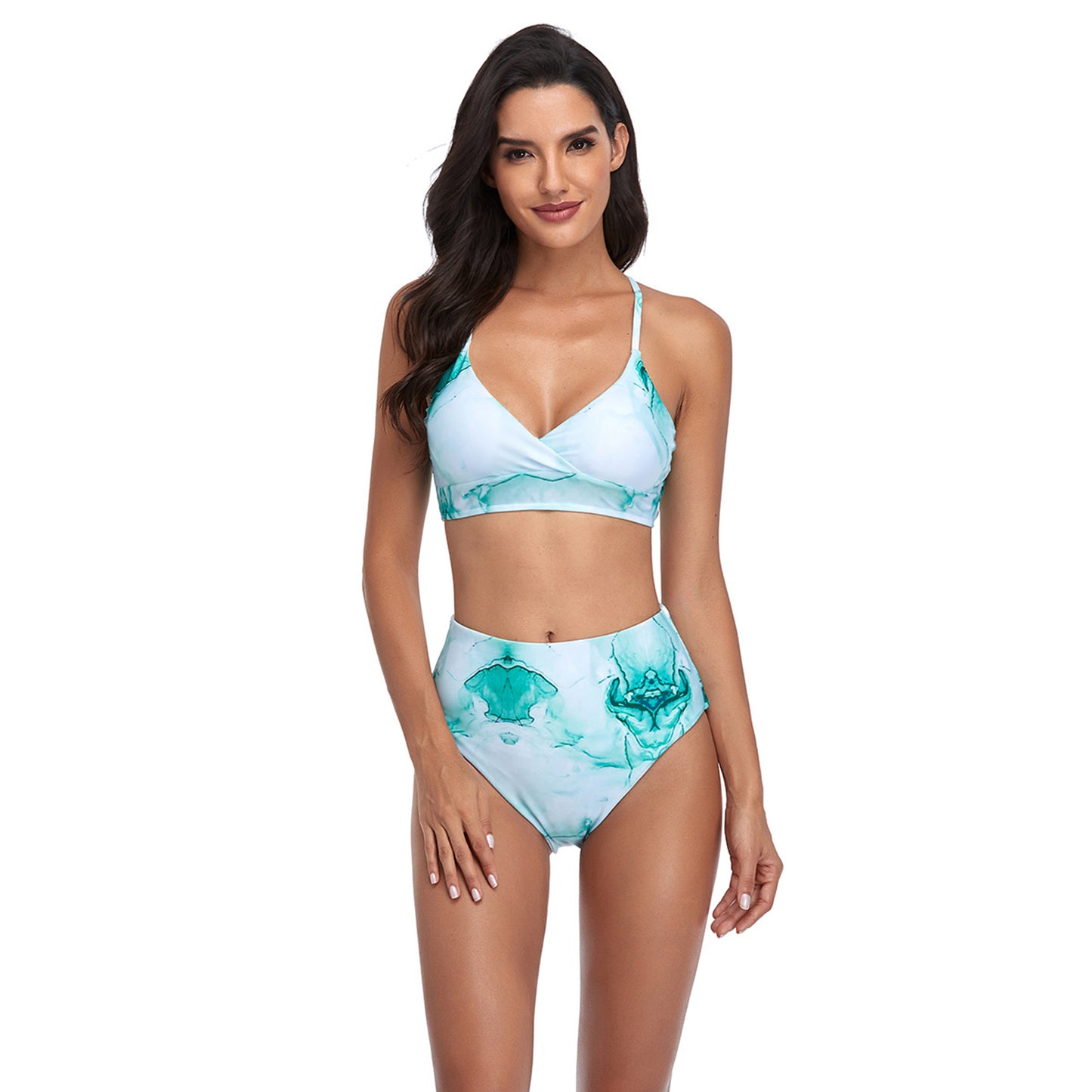 Tie Dye High Rise Two Piece Padded Bikini Swimsuit Set - Quaworth