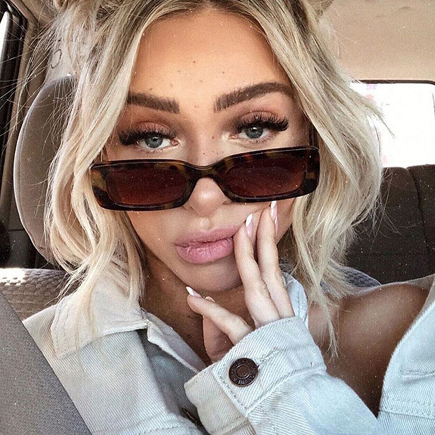 Square Cat Eye Small Thick Frame Resin Sunglasses - Quaworth