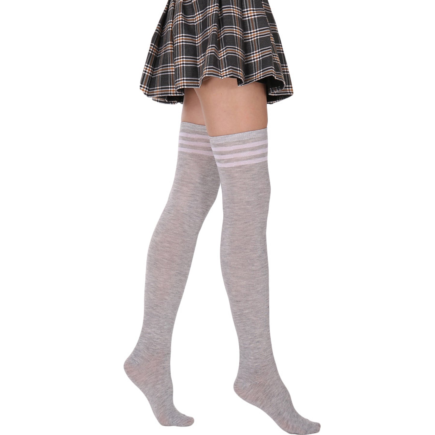 Three Bar Thigh High Socks - Quaworth