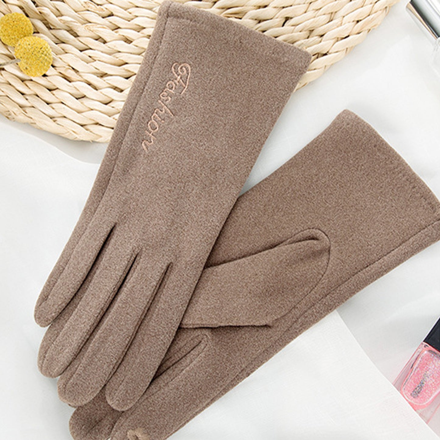 Solid Color Thermal Dralon Velvet Touch Screen Wrist Gloves - Quaworth