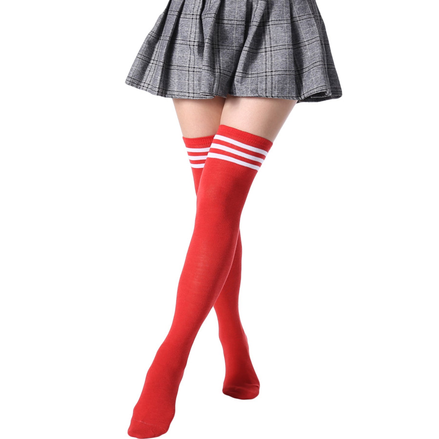 Three Bar Thigh High Socks - Quaworth