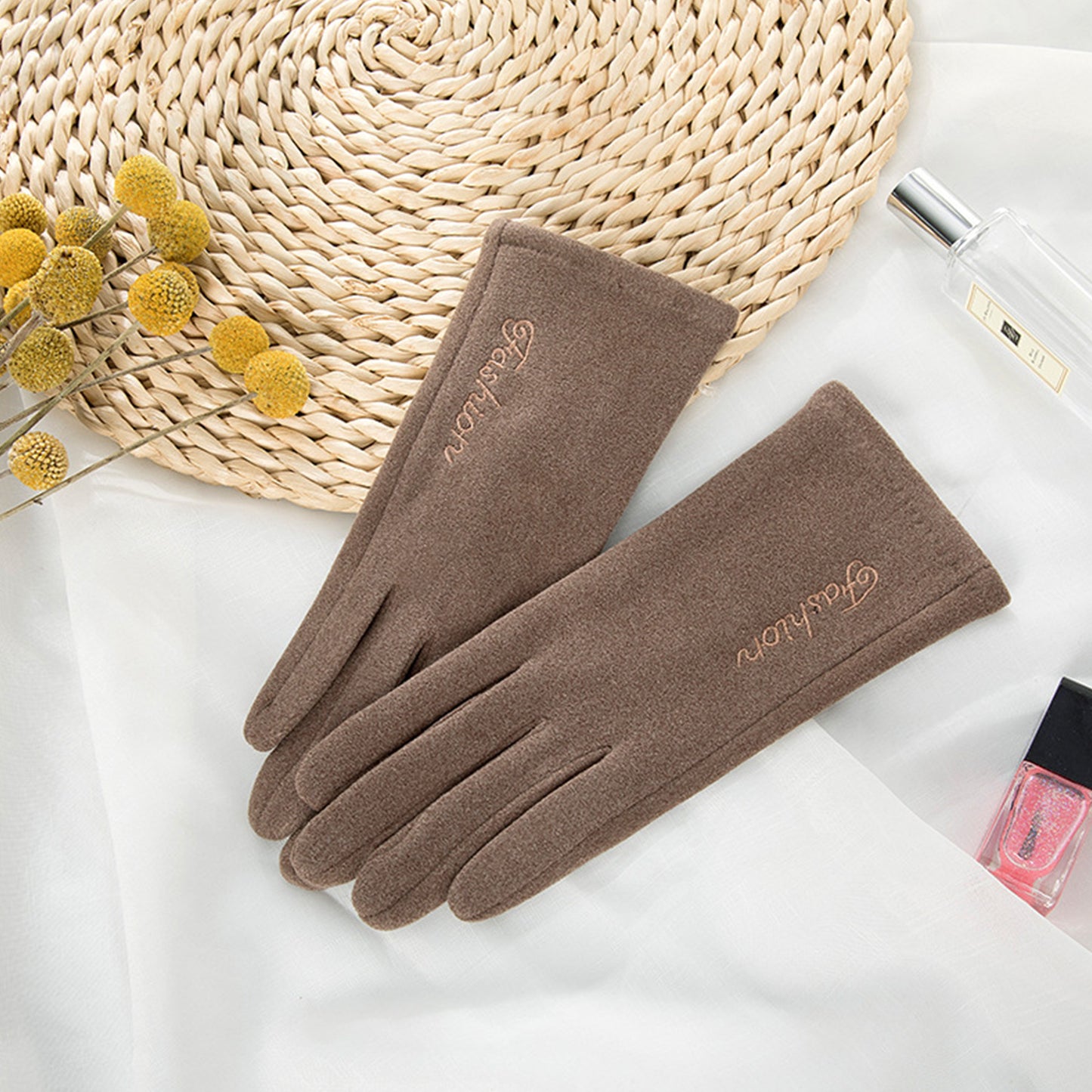 Solid Color Thermal Dralon Velvet Touch Screen Wrist Gloves - Quaworth