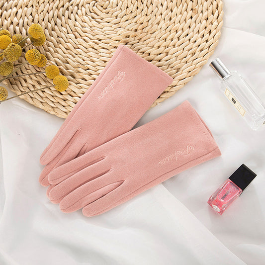 Solid Color Thermal Dralon Velvet Touch Screen Wrist Gloves - Quaworth