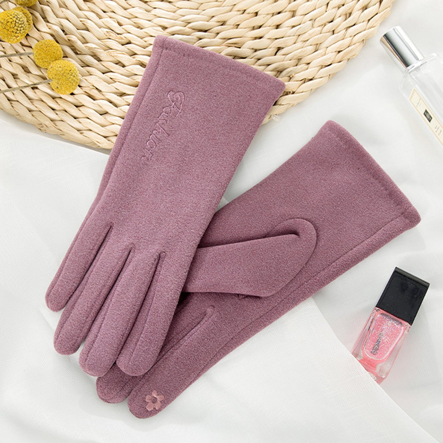 Solid Color Thermal Dralon Velvet Touch Screen Wrist Gloves - Quaworth