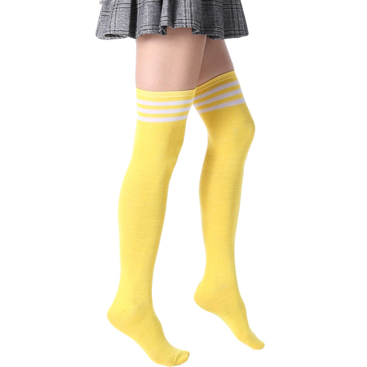 Three Bar Thigh High Socks - Quaworth