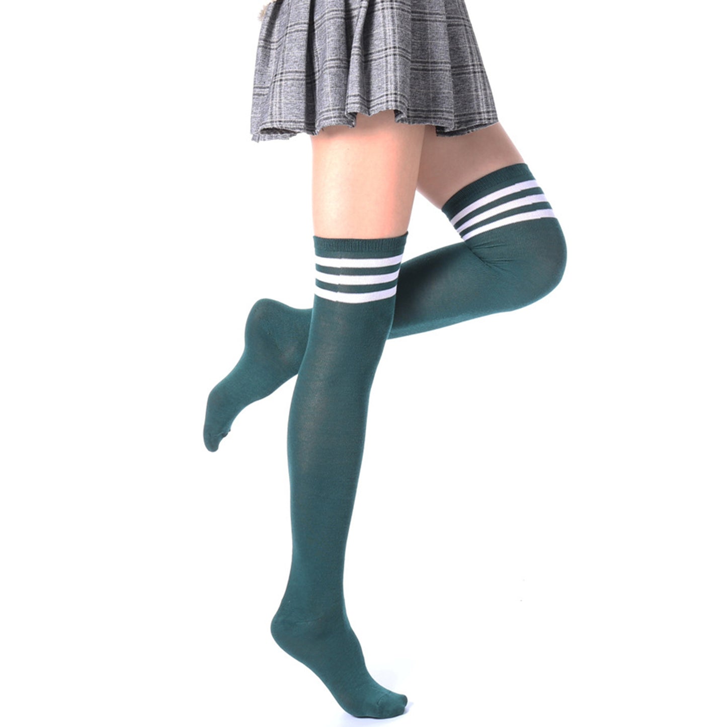 Three Bar Thigh High Socks - Quaworth