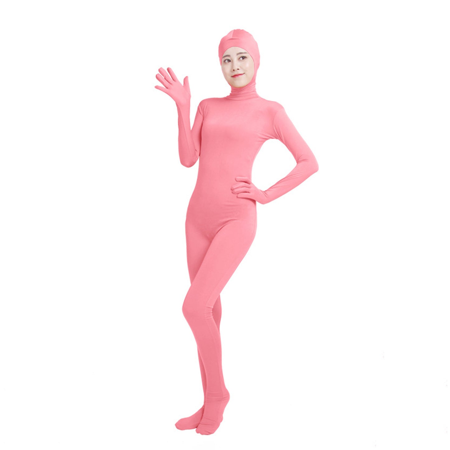 Solid Color Open Face Hood Lycra Gloved Zentai Bodysuit (Pack of 2) - Quaworth