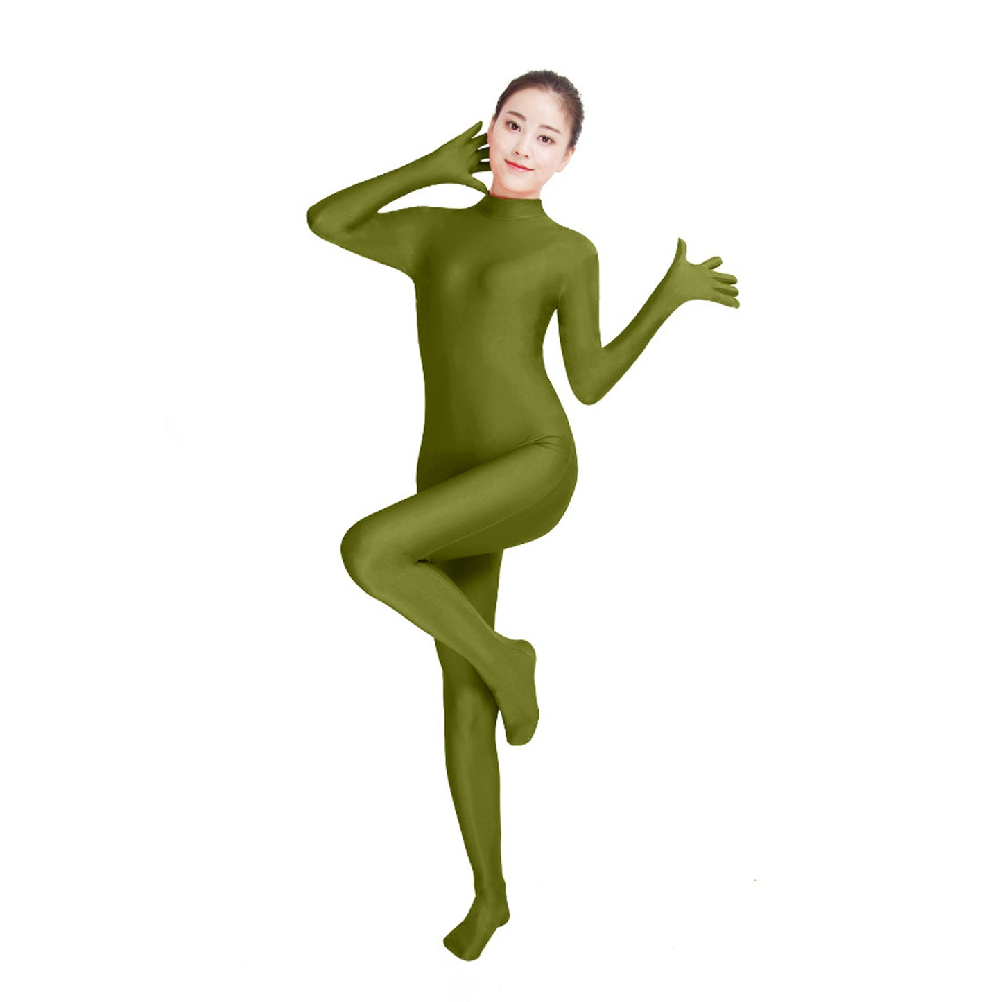 Solid Color Mock Neck Lycra Gloved Zentai Bodysuit (Pack of 2) - Quaworth