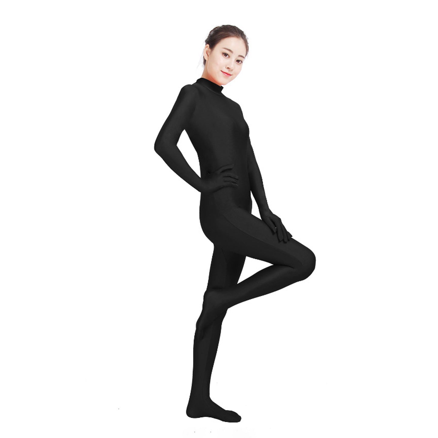 Solid Color Mock Neck Lycra Gloved Zentai Bodysuit (Pack of 2) - Quaworth