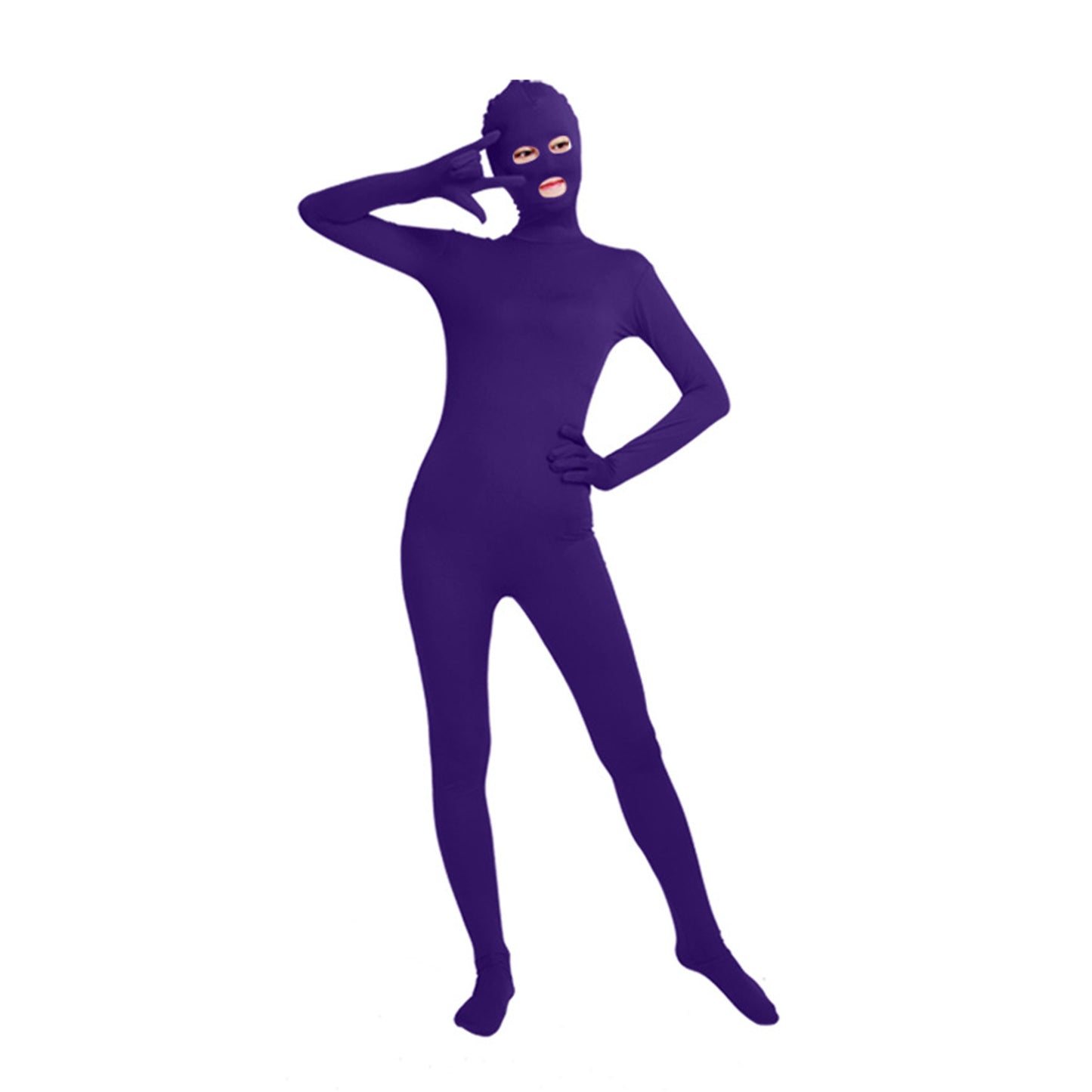 Solid Color Full Cover Open Eyes Open Mouth Lycra Zentai Bodysuit (Pack of 2) - Quaworth