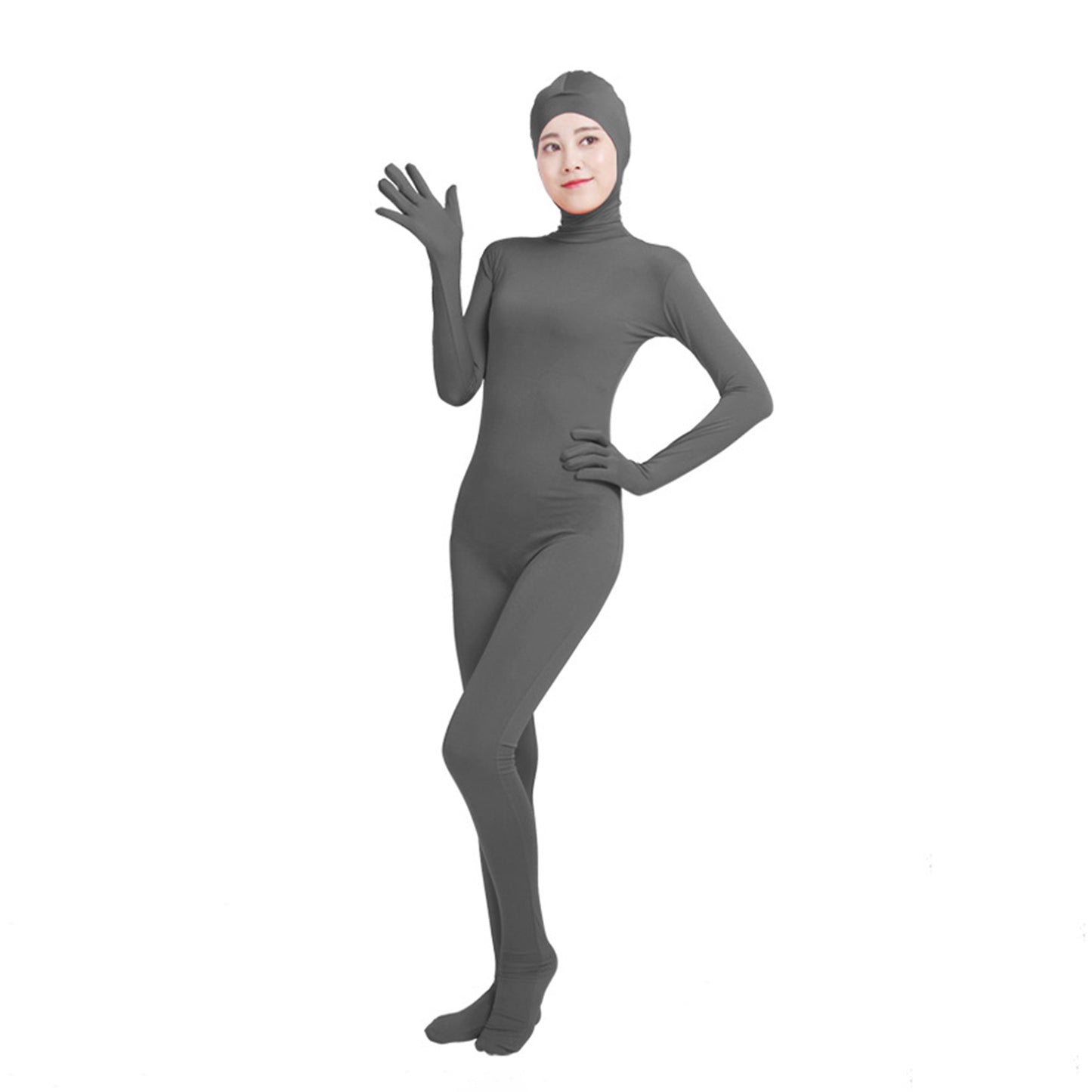 Solid Color Open Face Hood Lycra Gloved Zentai Bodysuit (Pack of 2) - Quaworth