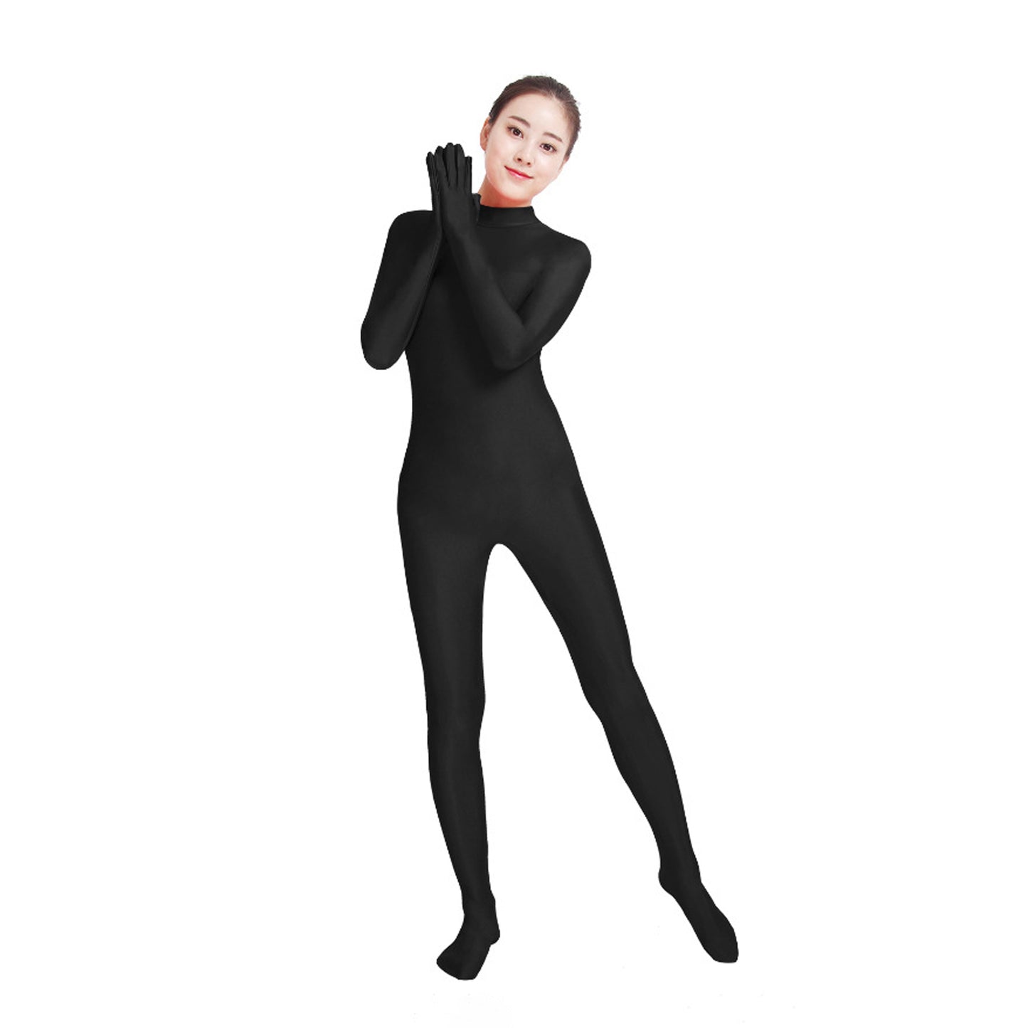 Solid Color Mock Neck Lycra Gloved Zentai Bodysuit (Pack of 2) - Quaworth