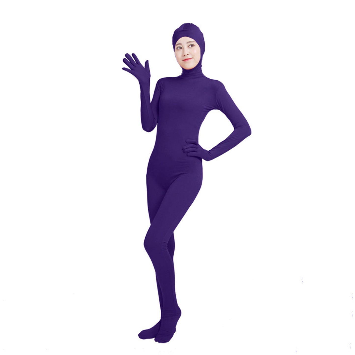 Solid Color Open Face Hood Lycra Gloved Zentai Bodysuit (Pack of 2) - Quaworth
