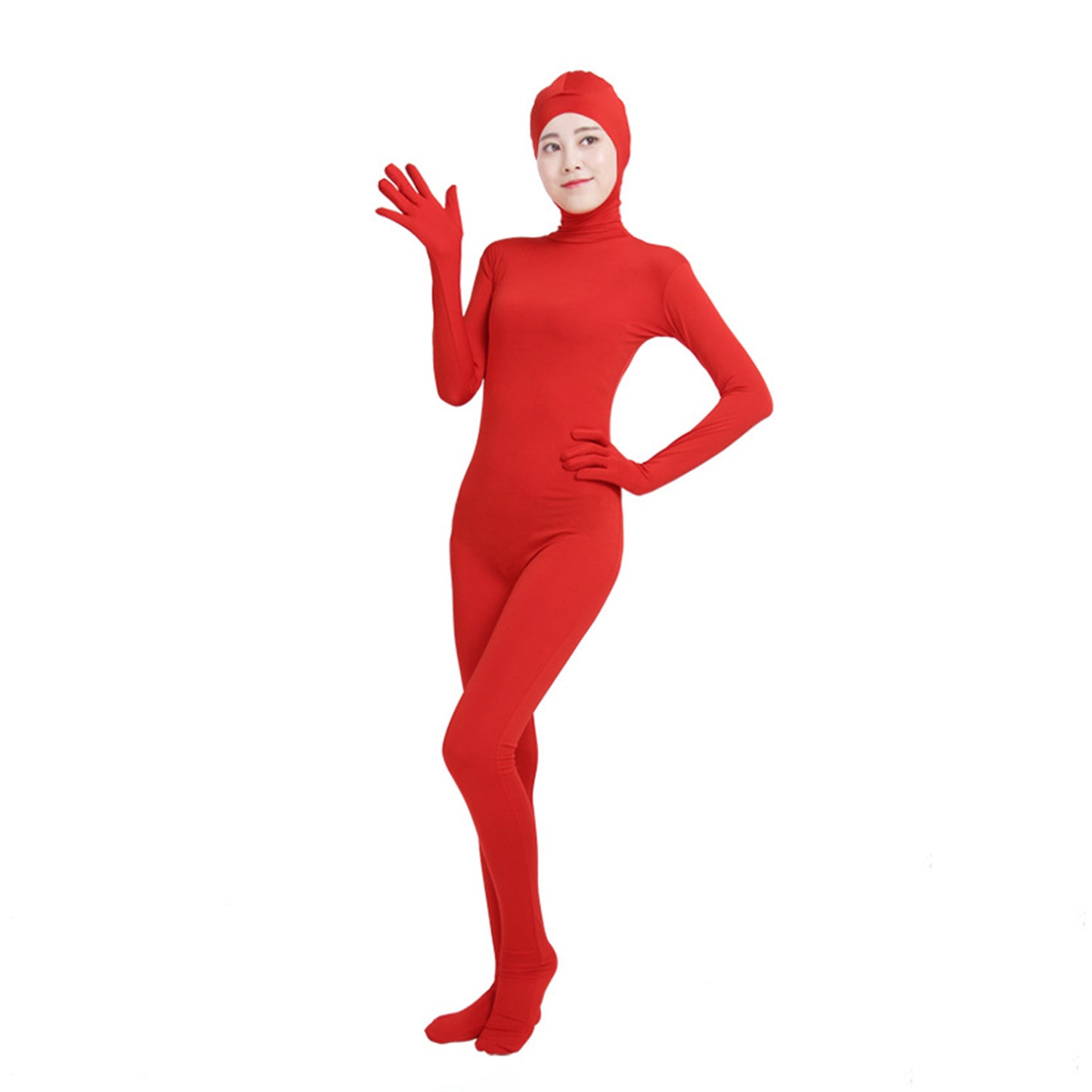 Solid Color Open Face Hood Lycra Gloved Zentai Bodysuit (Pack of 2) - Quaworth