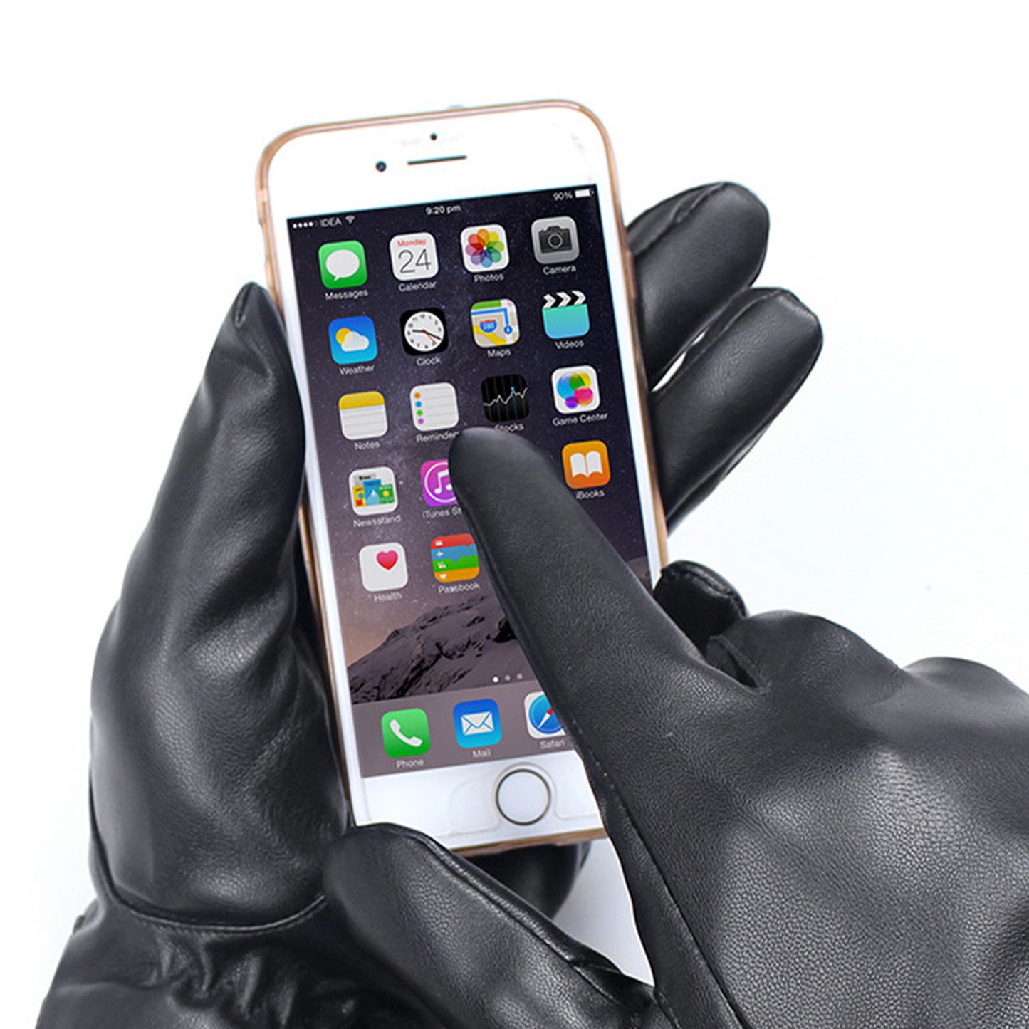 Unisex Seam Detail Fleece Lined Thermal Vegan Leather Touch Screen Wrist Gloves - Quaworth