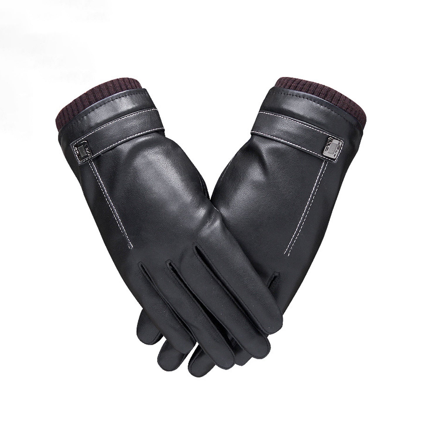 Unisex Seam Detail Fleece Lined Thermal Vegan Leather Touch Screen Wrist Gloves - Quaworth
