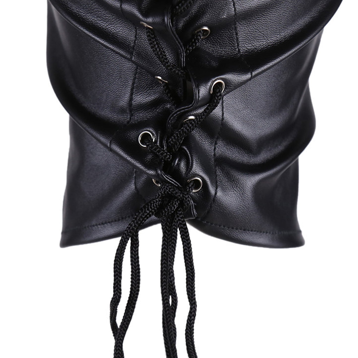 Lace Up Soft Vegan Leather Full Cover Hood Mask - Quaworth