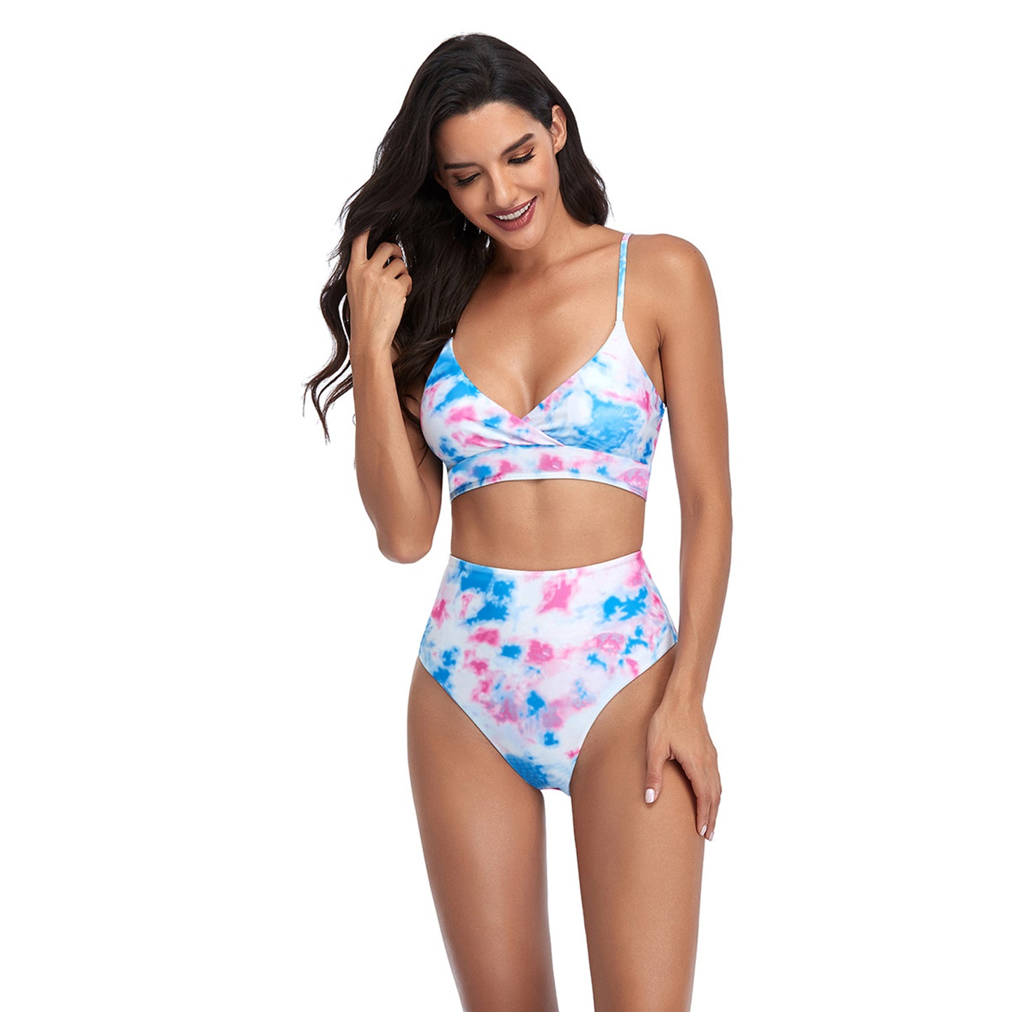 Tie Dye High Rise Two Piece Padded Bikini Swimsuit Set - Quaworth