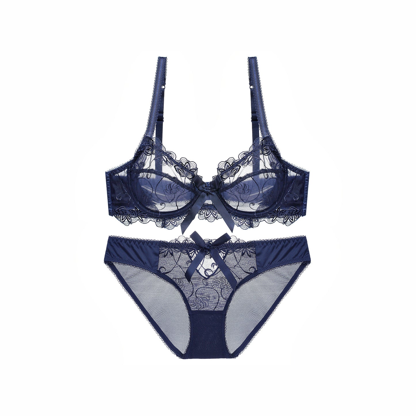 Lace See Through Floral Underwear Set - Quaworth