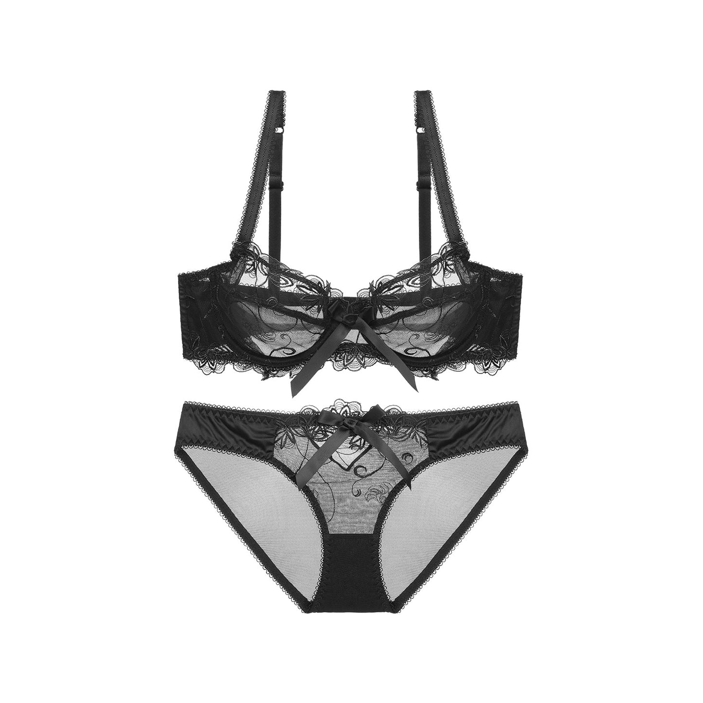 Lace See Through Floral Underwear Set - Quaworth